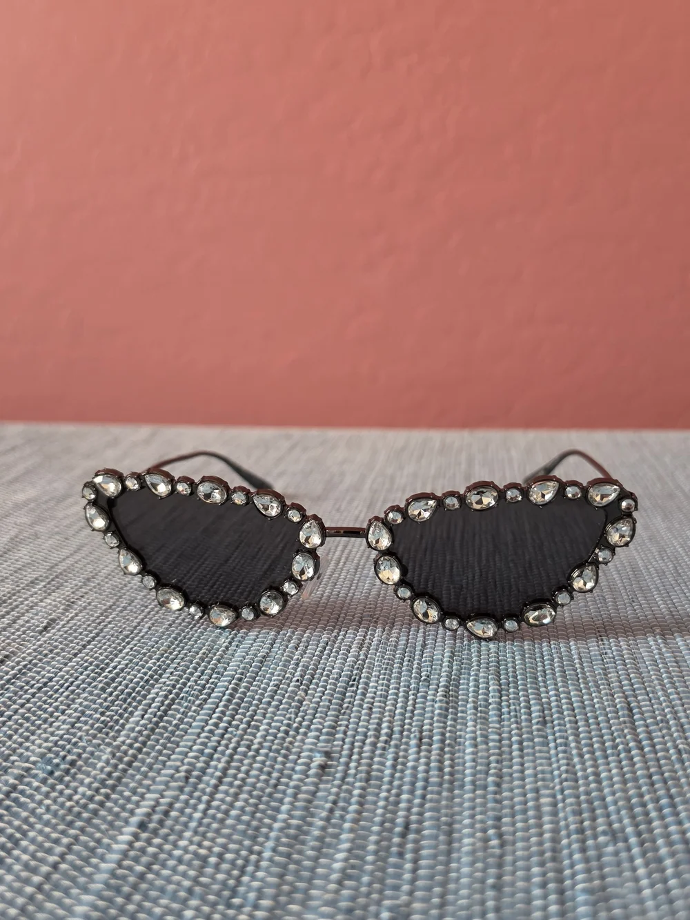 Embellished Black Cat-Eye Sunglasses with Crystal Trim